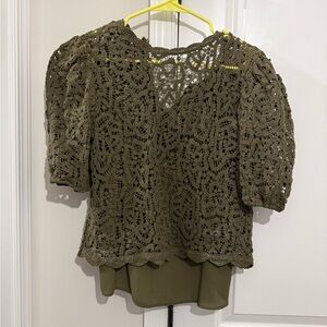 Sanctuary Olive Crochet Lace Blouse
